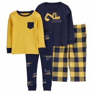 Carters Kids' 4-piece Pajamas Excavator Construction Gift NWT